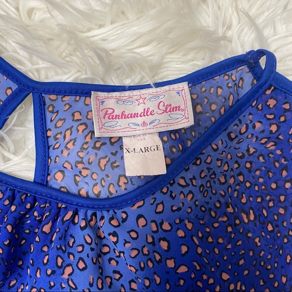 Panhandle Slim | Vintage Cold Shoulder Cutout Animal Print Blouse - Picture 7 of 12